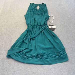 iZ Byer Dress Womens Small Blue Green Short Sleeve Mini Dress NEW